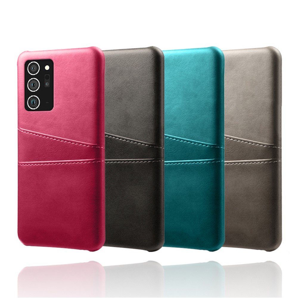 KSQ Hard Cover Double Card Slots PU Leather Coated Plastic Phone Case for Samsung Galaxy Note 20 - Black-6