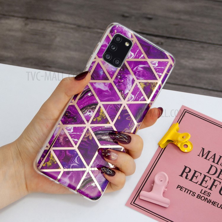 Marble Skin Rose Gold Electroplating IMD TPU Cover for Samsung Galaxy A31 - Rose-3