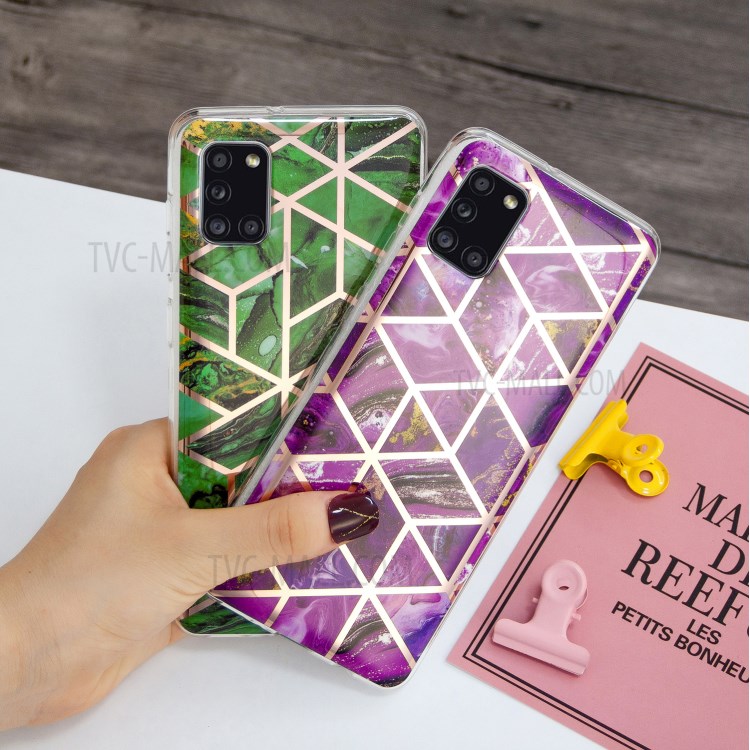 Marble Skin Rose Gold Electroplating IMD TPU Cover for Samsung Galaxy A31 - Rose-4