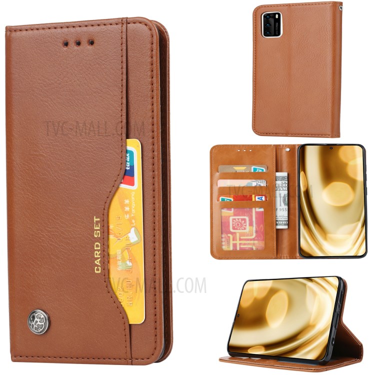 Auto-absorbed PU Leather Stand Wallet Phone Case for Samsung Galaxy A41 (European Version) - Brown-1