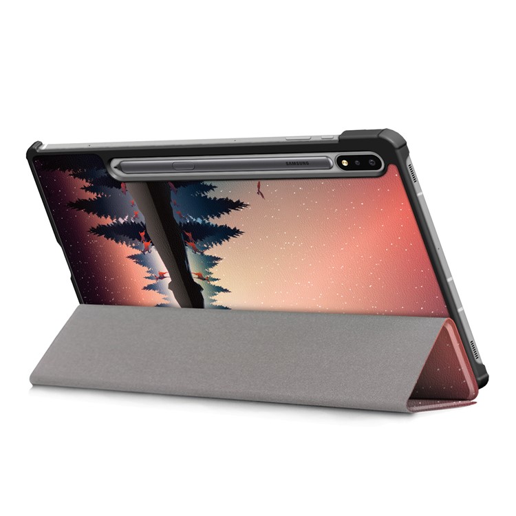 Pattern Printing Tri-fold Stand Leather Smart Case for Samsung Galaxy Tab S7 T870 T875 - Trees-10
