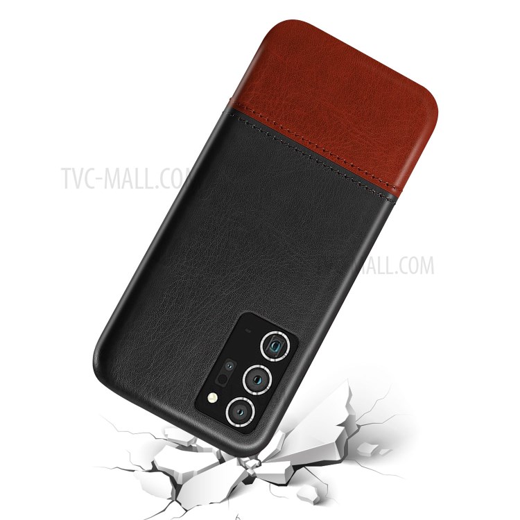 KSQ Dual-cor Splicing PU Couro Revestido Tampa Do PC Difícil Para Samsung Galaxy Note 20 - Preto / Marrom Escuro-2