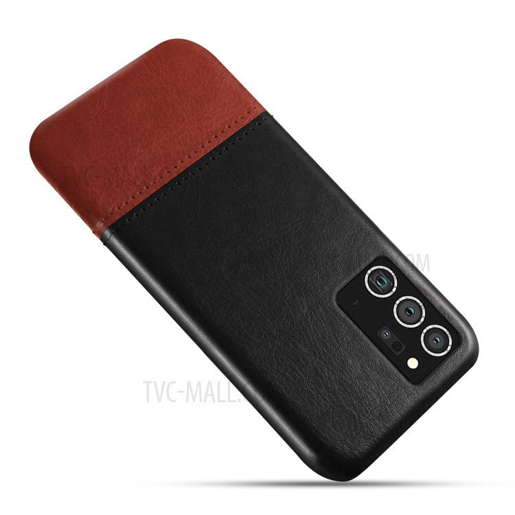 KSQ Dual-cor Splicing PU Couro Revestido Tampa Do PC Difícil Para Samsung Galaxy Note 20 - Preto / Marrom Escuro-3