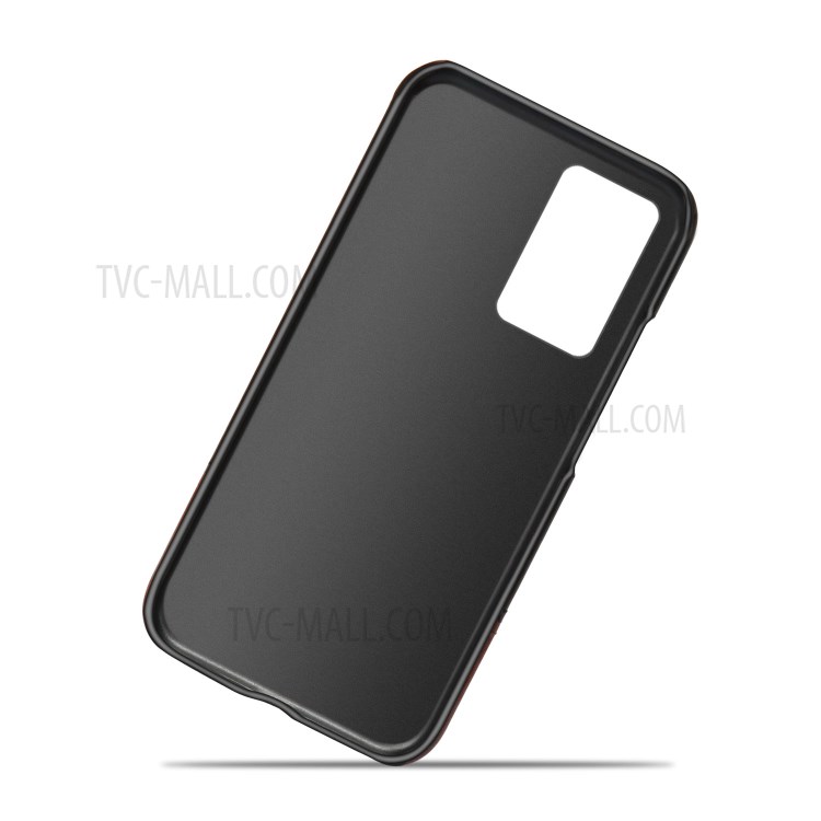 KSQ Dual-cor Splicing PU Couro Revestido Tampa Do PC Difícil Para Samsung Galaxy Note 20 - Preto / Marrom Escuro-4
