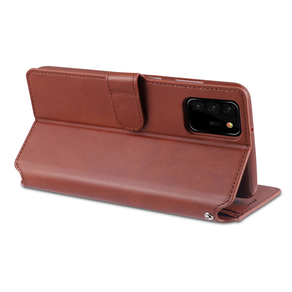 AZNS Leather Wallet Mobile Phone Case Cover for Samsung Galaxy Note 20 - Brown-5