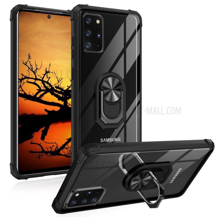 Ring Holder Kickstand Acrylic TPU Shell for Samsung Galaxy Note 20 - All Black-2