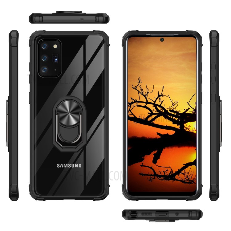 Ring Holder Kickstand Acrylic TPU Shell for Samsung Galaxy Note 20 - All Black-3