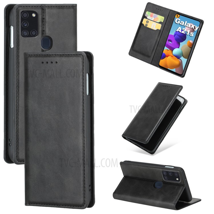 Auto-absorbed Leather Built-in Card Holder Phone Case for Samsung Galaxy A21s - Black-1