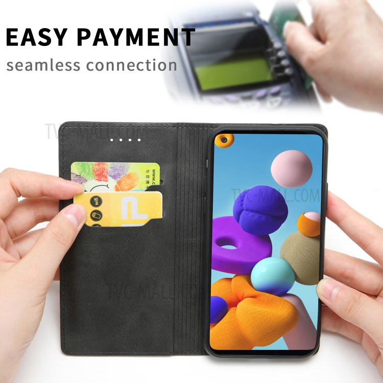 Auto-absorbed Leather Built-in Card Holder Phone Case for Samsung Galaxy A21s - Black-4