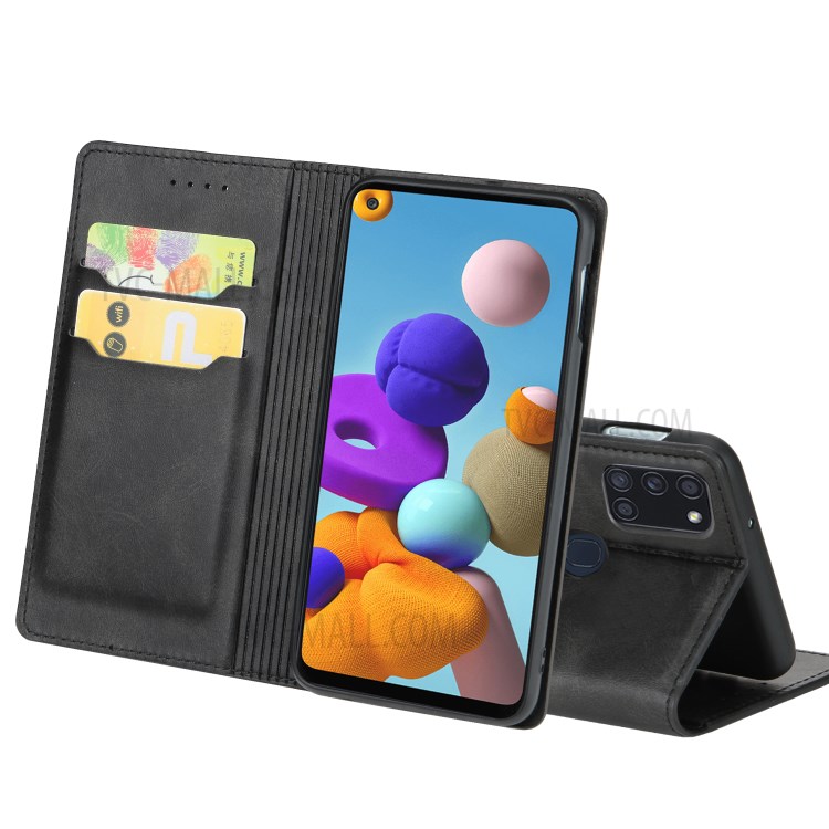 Auto-absorbed Leather Built-in Card Holder Phone Case for Samsung Galaxy A21s - Black-6