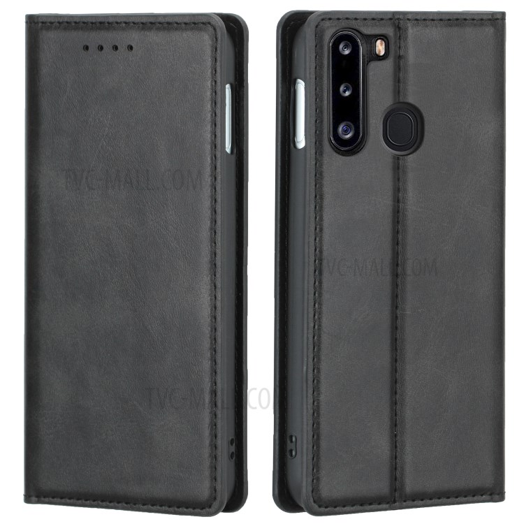 Auto-absorbed Leather Card Holder Phone Case for Samsung Galaxy A21 - Black-5