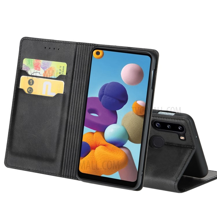 Auto-absorbed Leather Card Holder Phone Case for Samsung Galaxy A21 - Black-6