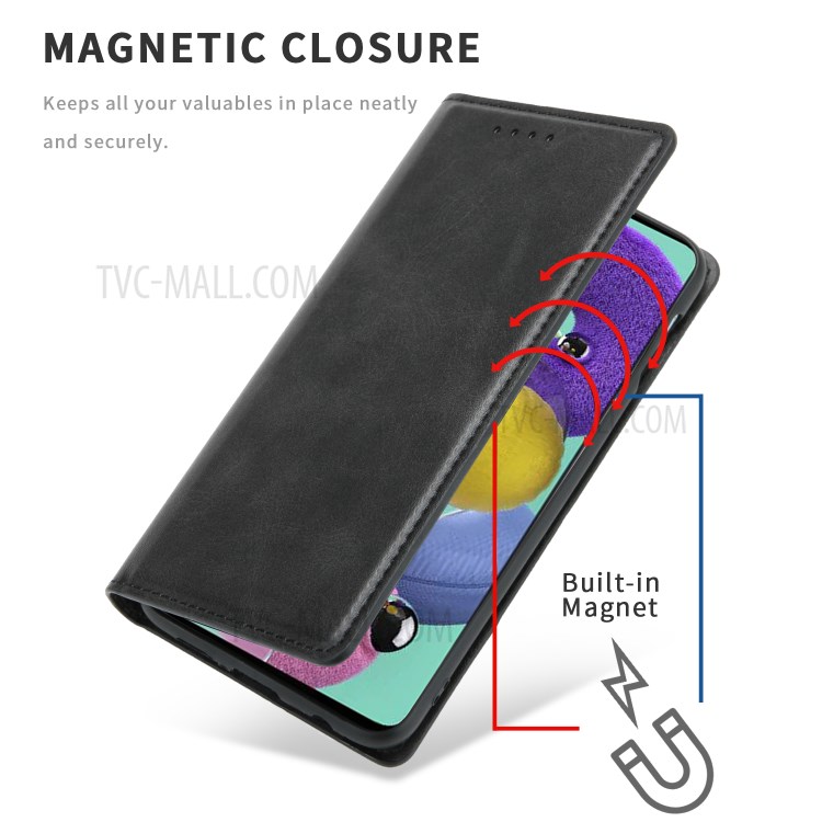 Auto-absorbed Card Slots Stand Leather Cover for Samsung Galaxy A51 SM-A515 - Black-3