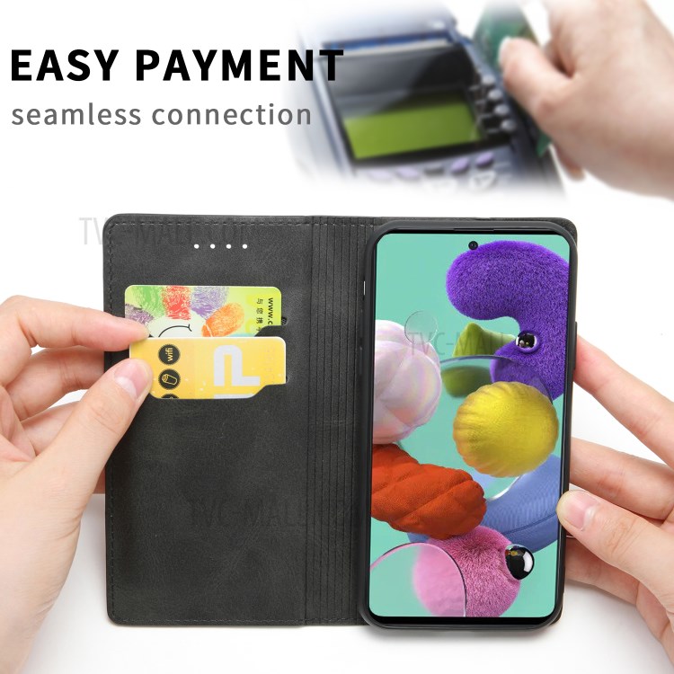 Auto-absorbed Card Slots Stand Leather Cover for Samsung Galaxy A51 SM-A515 - Black-4