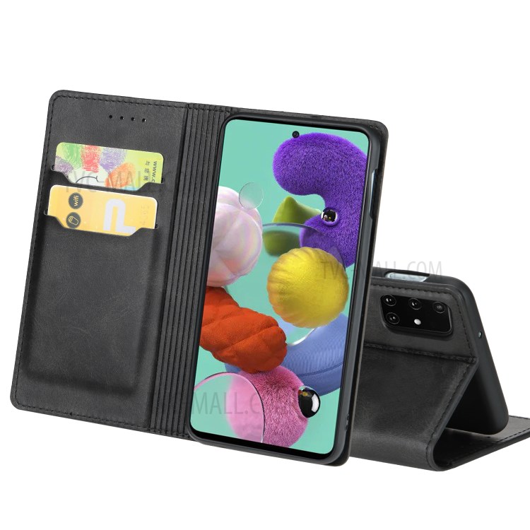 Auto-absorbed Card Slots Stand Leather Cover for Samsung Galaxy A51 SM-A515 - Black-6