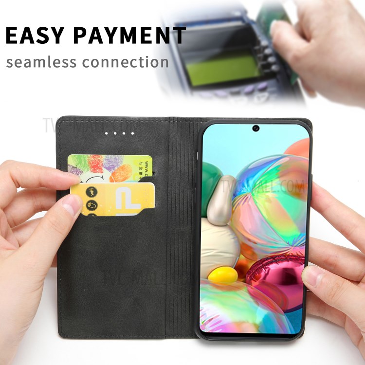 Auto-absorbed Card Holder Stand Leather Case for Samsung Galaxy A71 SM-A715 - Black-4