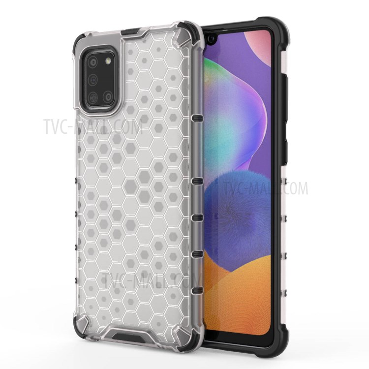 Honeycomb Pattern Shock-proof TPU + PC Hybrid Case Shell for Samsung Galaxy A31 - White-1