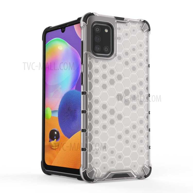 Honeycomb Pattern Shock-proof TPU + PC Hybrid Case Shell for Samsung Galaxy A31 - White-2