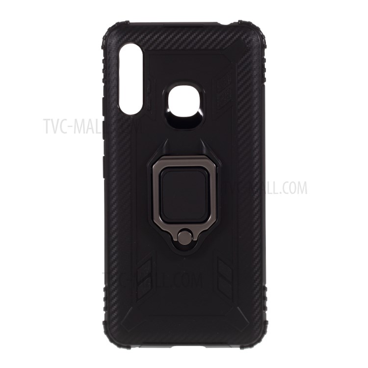 Finger Ring Kickstand Built-in Magnetic Holder Metal Sheet TPU Case for Samsung Galaxy A70e - Black-1