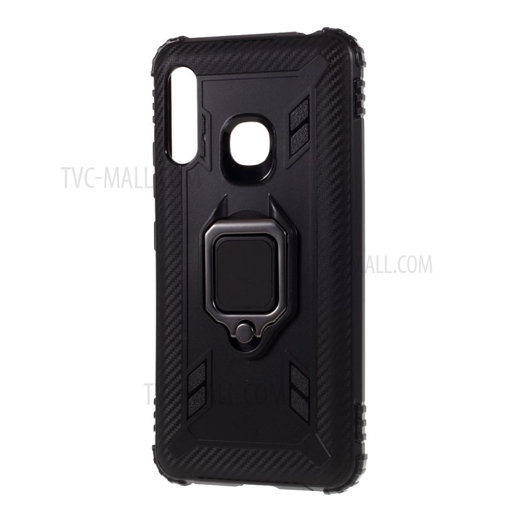 Finger Ring Kickstand Built-in Magnetic Holder Metal Sheet TPU Case for Samsung Galaxy A70e - Black-2