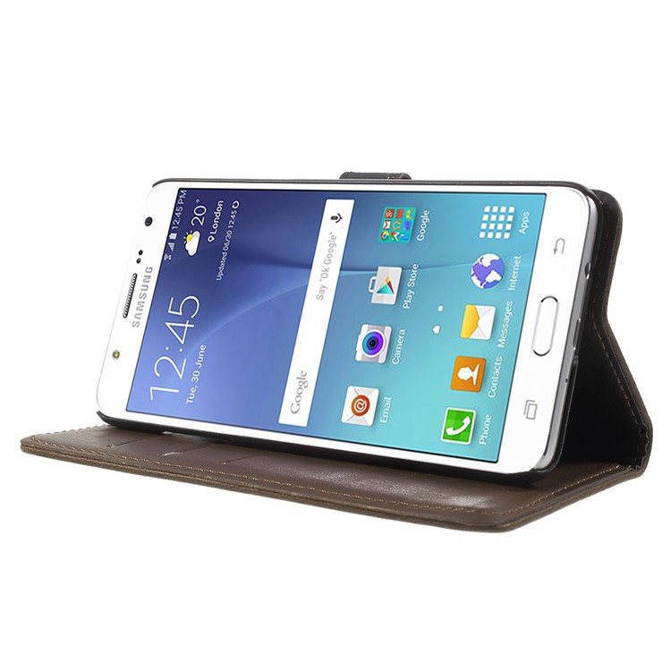 Crazy Horse Wallet Leather Phone Case para Samsung Galaxy J5 (2016) - café-3