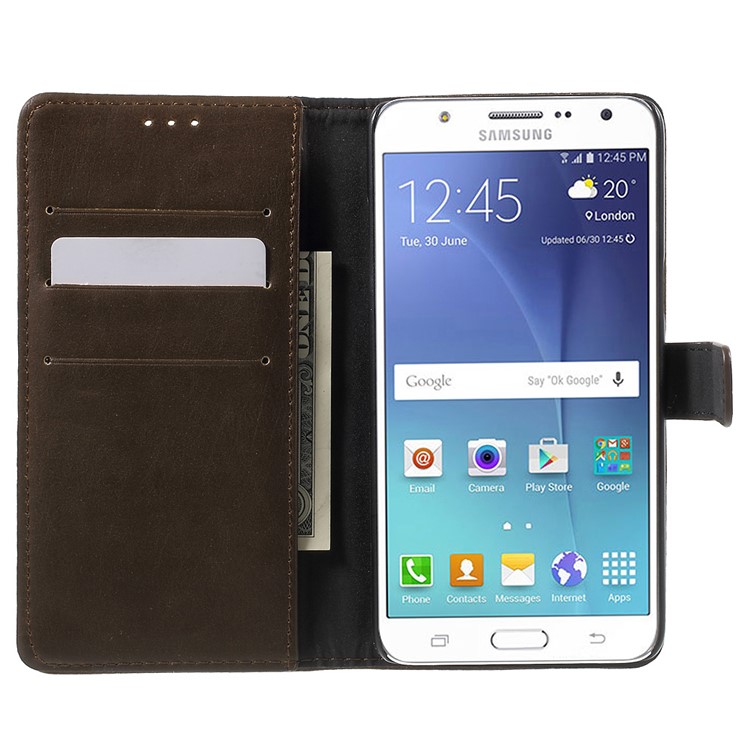 Crazy Horse Wallet Leather Phone Case para Samsung Galaxy J5 (2016) - café-5