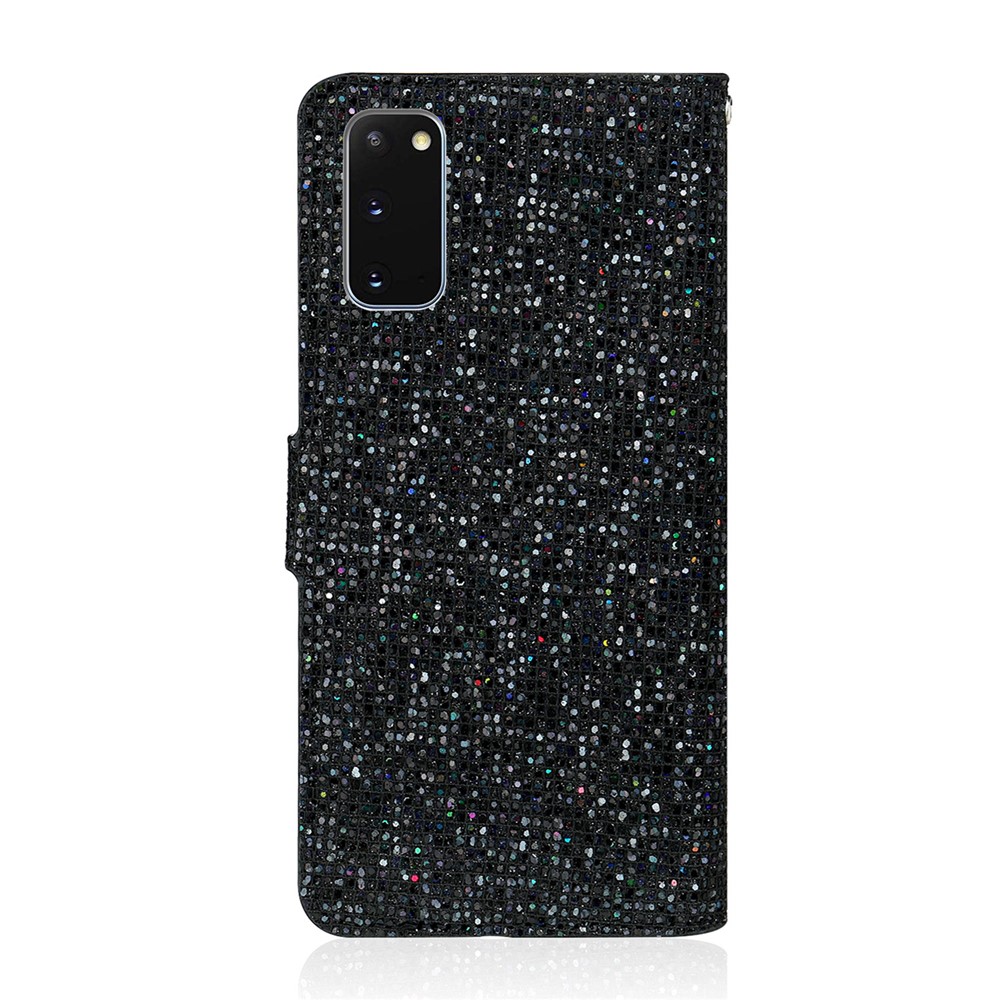 Portefeuille Épissage Poudre Pailleté Couverture En Cuir De Support Pour Samsung Galaxy S20 - Noir-2