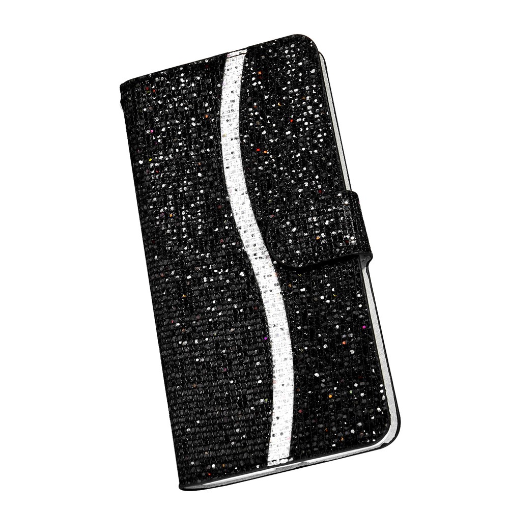 Portefeuille Épissage Poudre Pailleté Couverture En Cuir De Support Pour Samsung Galaxy S20 - Noir-5
