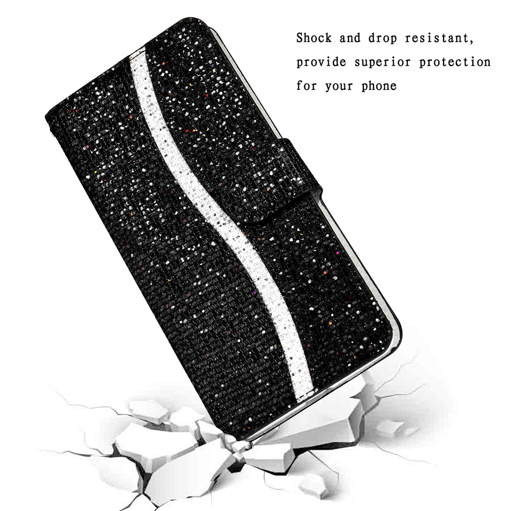 Portefeuille Épissage Poudre Pailleté Couverture En Cuir De Support Pour Samsung Galaxy S20 - Noir-7