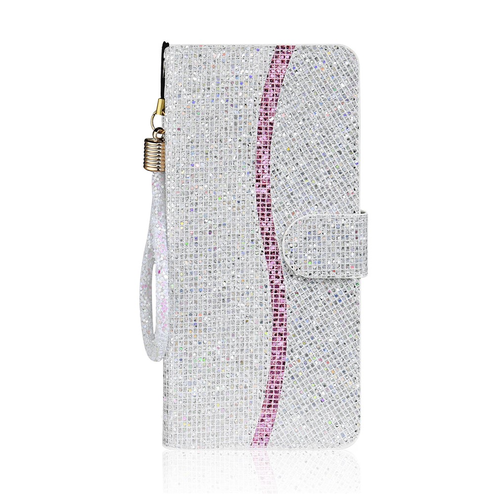 Glittery Powder Splicing Wallet Stand Leather Cover for Samsung Galaxy S20 - Silver-1