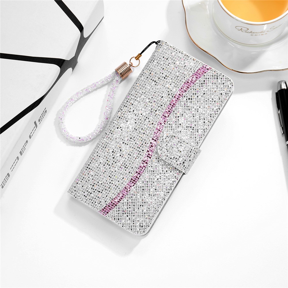 Glittery Powder Splicing Wallet Stand Leather Cover for Samsung Galaxy S20 4G/S20 5G - Silver-10