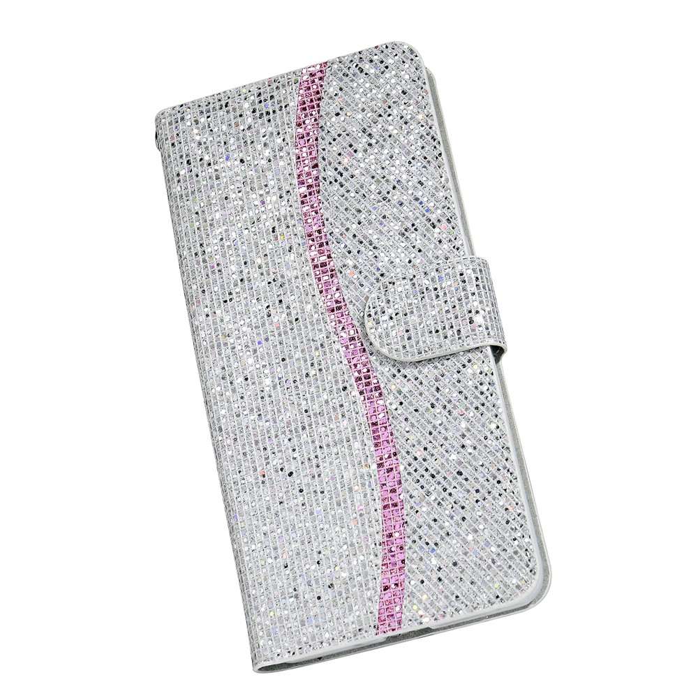 Glittery Powder Splicing Wallet Stand Leather Cover for Samsung Galaxy S20 - Silver-5