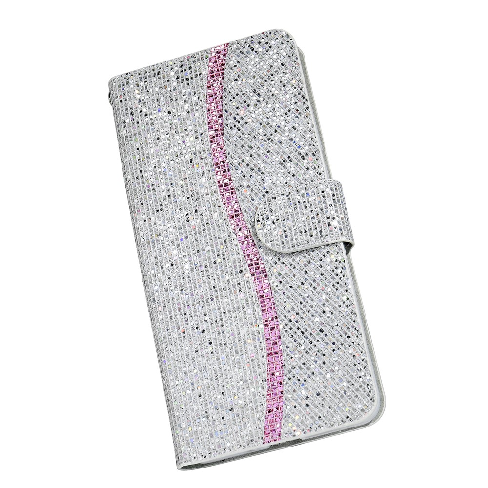 Glitzernde Pulverspleißen Brieftasche Lederabdeckung Für Samsung Galaxy S20 4G/S20 5G - Silber-