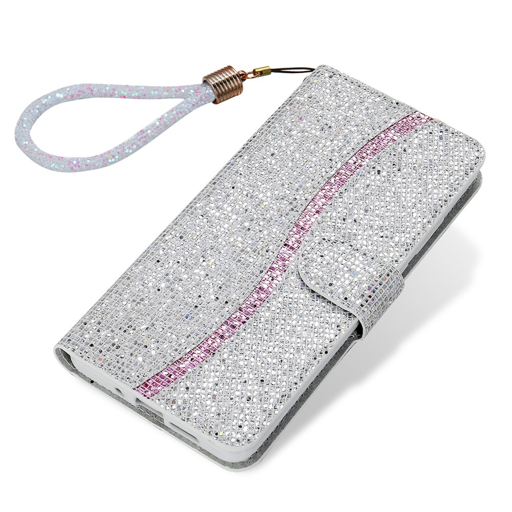 Glittery Powder Splicing Wallet Stand Leather Cover for Samsung Galaxy S20 4G/S20 5G - Silver-6