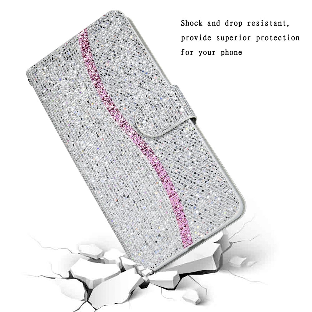 Glittery Powder Splicing Wallet Stand Leather Cover for Samsung Galaxy S20 4G/S20 5G - Silver-7