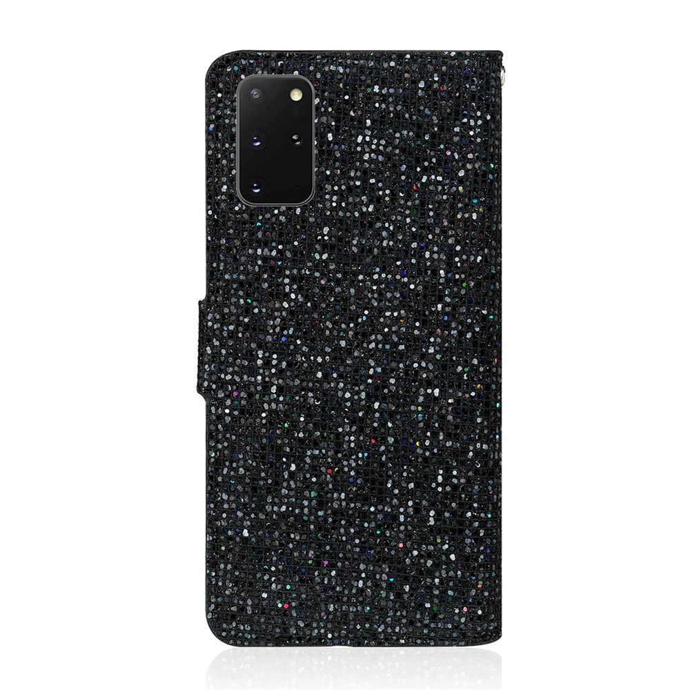 Glittery Powder Splicing Wallet Stand Leather Shell for Samsung Galaxy S20 Plus - Black-2