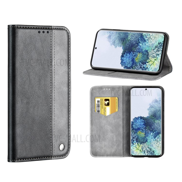 Auto-absorbed Business Splice Style Leather Cover Stand Case with Card Slot for Samsung Galaxy S20 Ultra - Grey-1