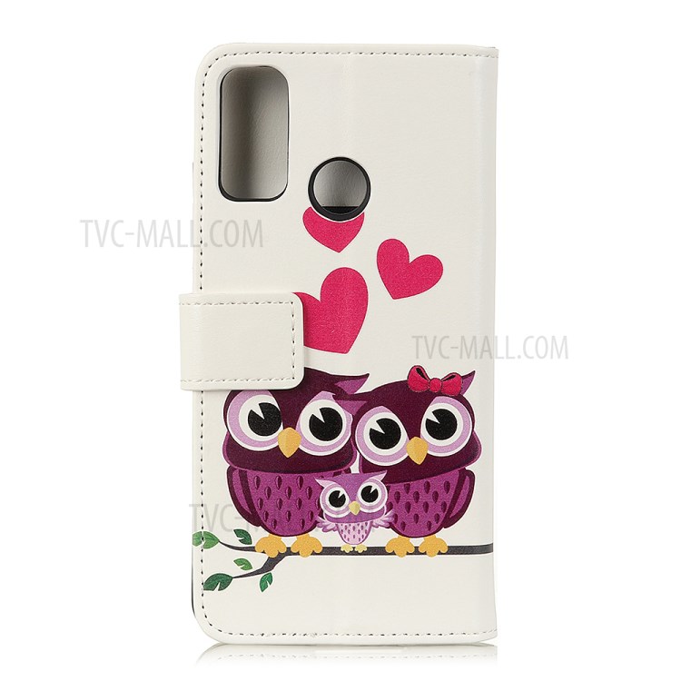 Pattern Printing Leather Wallet Case for Samsung Galaxy A21s - Owls and Hearts-3