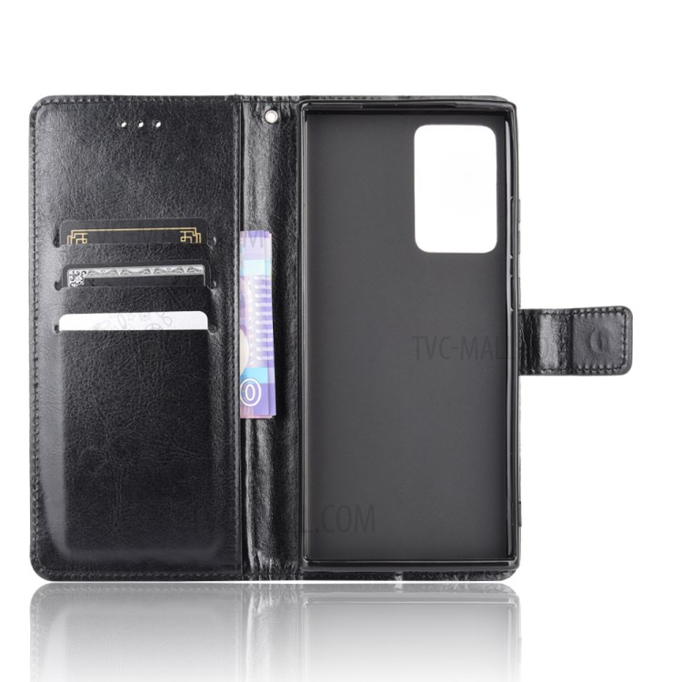 Crazy Horse PU Leather Shell Wallet Stand Protector Cover for Samsung Galaxy Note20 Ultra - Black-4