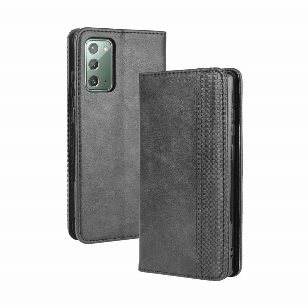 Auto-absorbed Retro Leather Wallet Phone Case for Samsung Galaxy Note 20 - Black-2