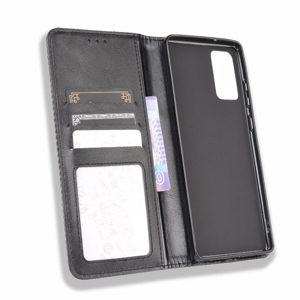 Auto-absorbed Retro Leather Wallet Phone Case for Samsung Galaxy Note 20 - Black-3