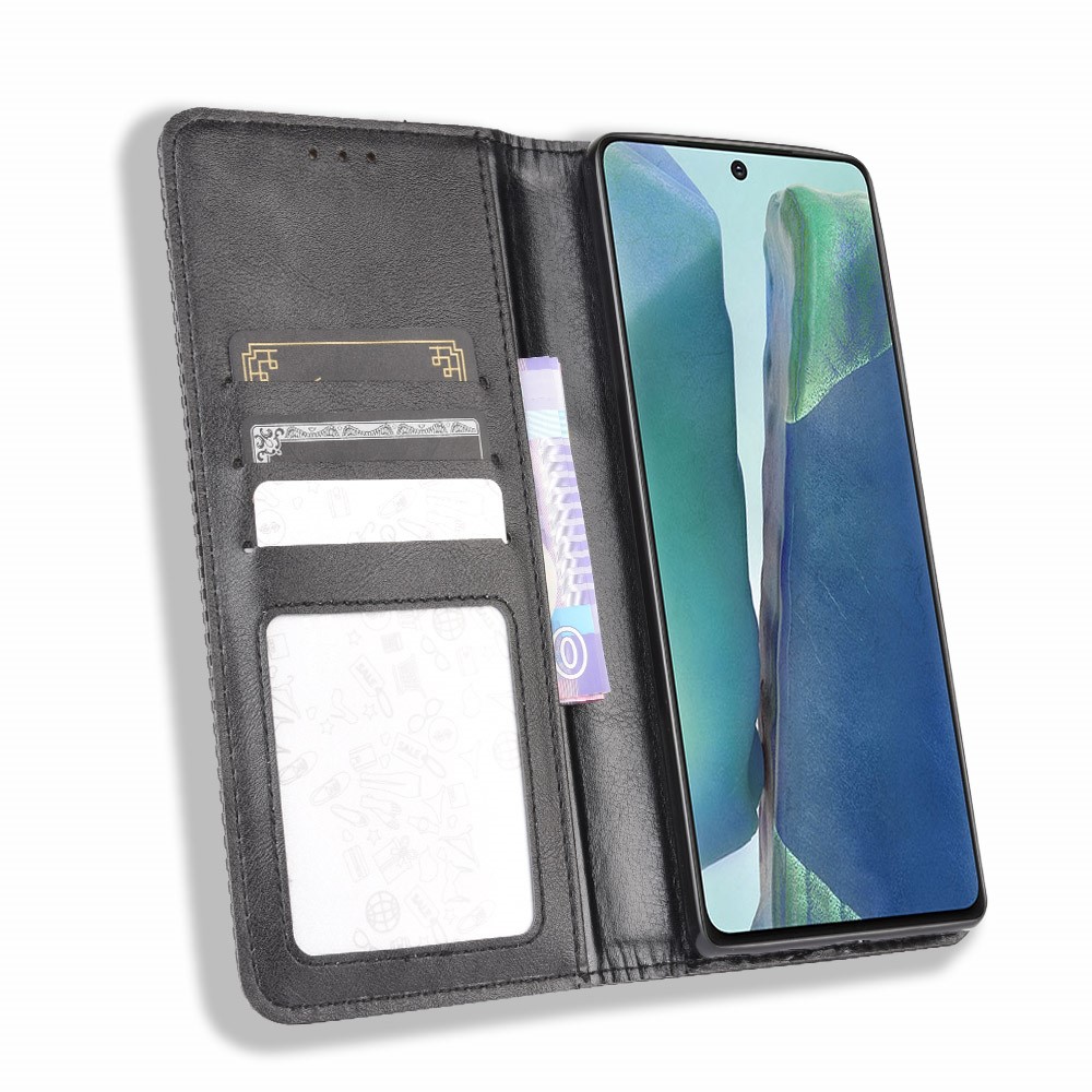 Auto-absorbed Retro Leather Wallet Phone Case for Samsung Galaxy Note 20 - Black-4