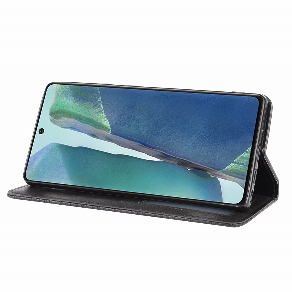 Auto-absorbed Retro Leather Wallet Phone Case for Samsung Galaxy Note 20 - Black-5