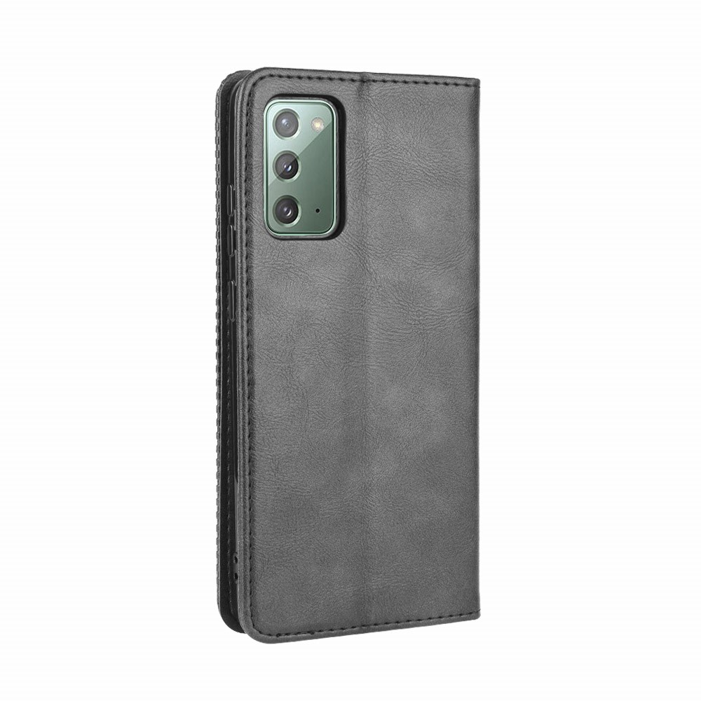 Auto-absorbed Retro Leather Wallet Phone Case for Samsung Galaxy Note 20 - Black-6
