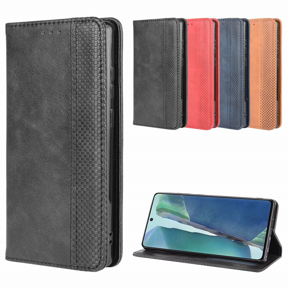Auto-absorbed Retro Leather Wallet Phone Case for Samsung Galaxy Note 20 - Black-7