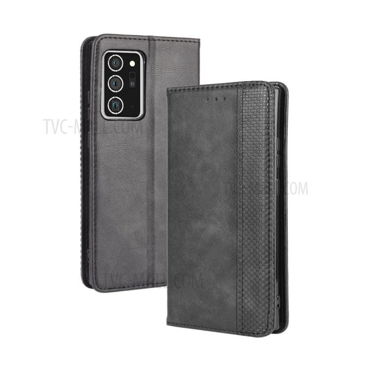 Auto-absorbed PU Leather Shell Wallet Retro Cover for Samsung Galaxy Note20 Ultra - Black-2