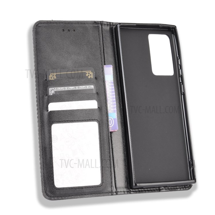 Auto-absorbed PU Leather Shell Wallet Retro Cover for Samsung Galaxy Note20 Ultra - Black-4