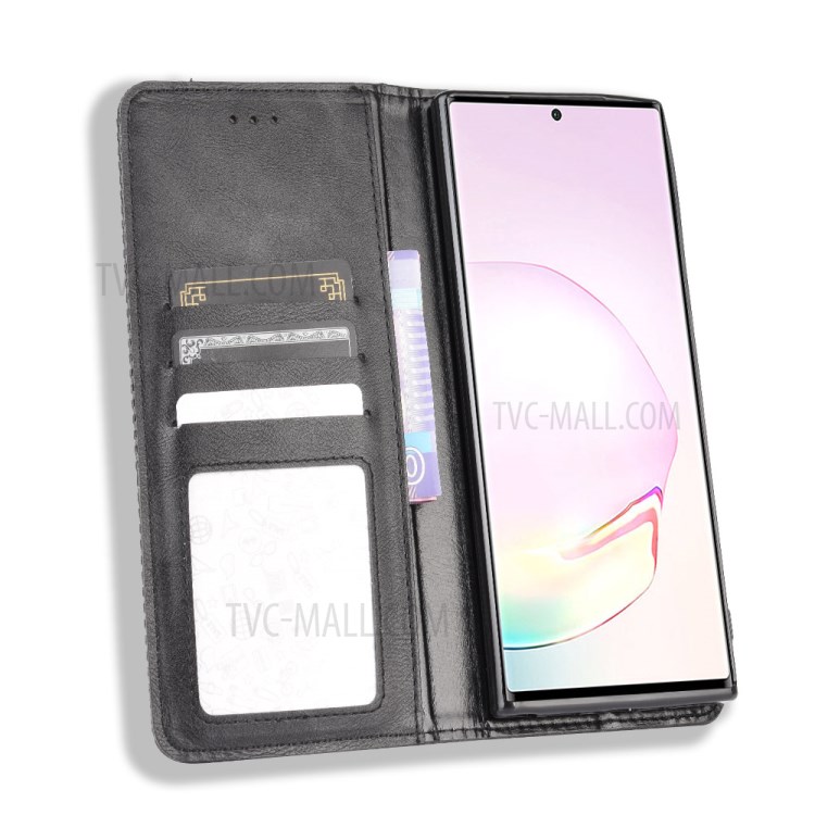 Auto-absorbed PU Leather Shell Wallet Retro Cover for Samsung Galaxy Note20 Ultra - Black-5