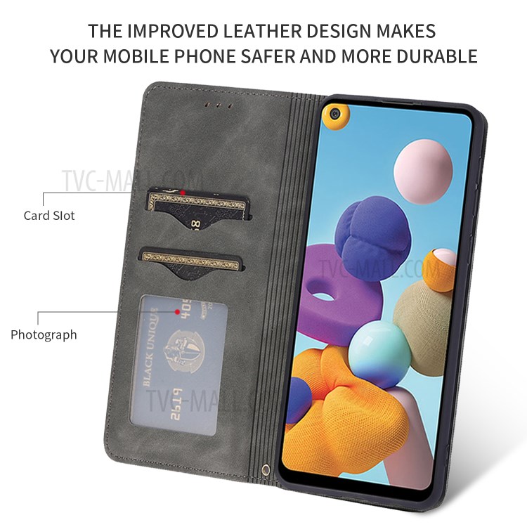 Auto-absorbed PU Leather Stand Phone Shell for Samsung Galaxy A21 - Black-3