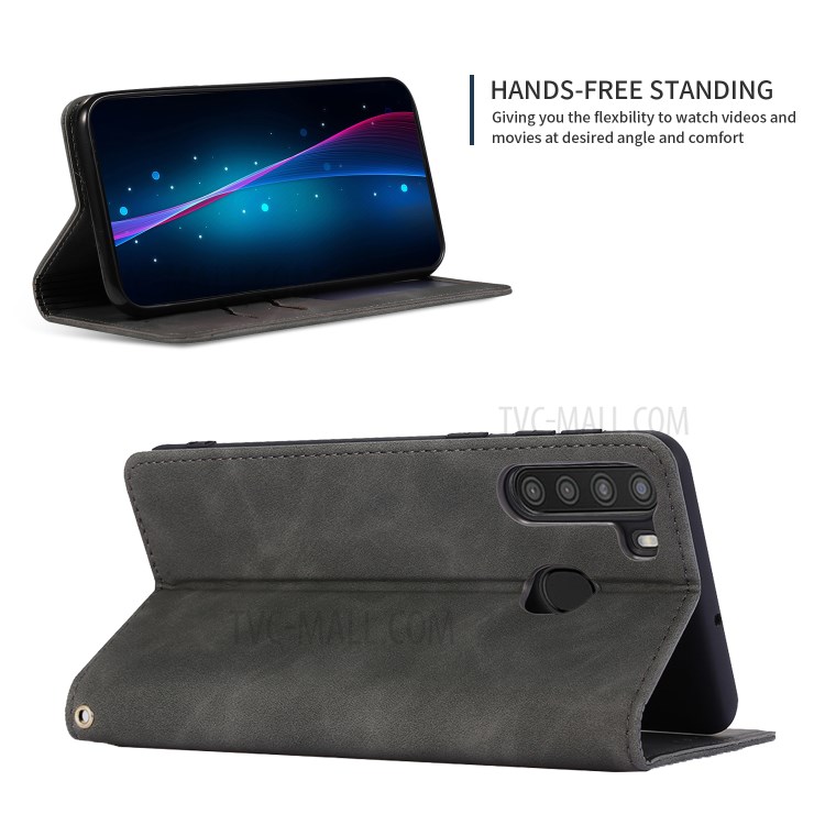 Auto-absorbed PU Leather Stand Phone Shell for Samsung Galaxy A21 - Black-5